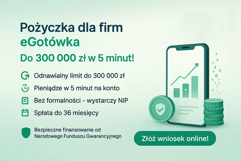 Pożyczka dla firm eGotówka - do 300 000 zł w 5 minut, bez formalności