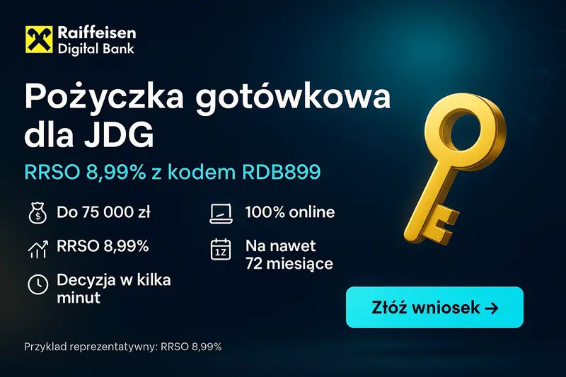 Pożyczka gotówkowa dla JDG Raiffeisen - RRSO 8,99% z kodem RDB899