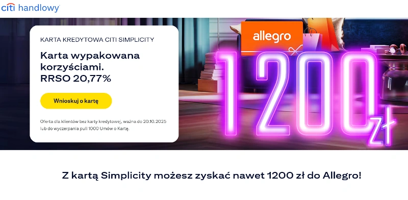 Karta Citi Simplicity - Nawet 1200zł do Allegro