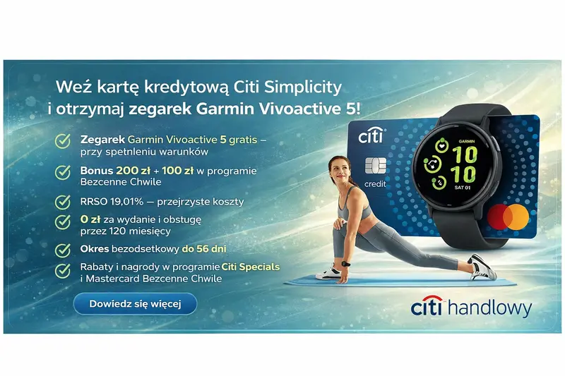 Karta Kredytowa Citi Simplicity z zegarkiem Garmin Vivoactive 5 - RRSO 19,01%, darmowy smartwatch na start