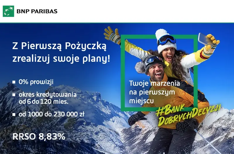 Kredyt gotówkowy w BNP Paribas - Pierwsza Pożyczka z RRSO 8,83%, do 230 000 zł z 0 zł prowizji