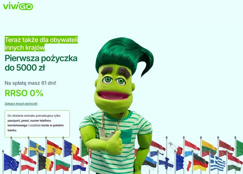 Pożyczka Vivigo dla obcokrajowców - RRSO 0%, do 5000 zł na 61 dni