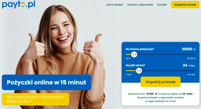 Pożyczka online Payto.pl - Szybka gotówka bez zaświadczeń