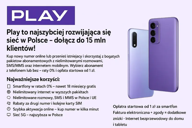 Play Abonament – nielimitowane rozmowy, internet i smartfony 5G w ratach 0%